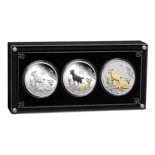 2027 $1 Australian Lunar Series: Year of the Goat - Pure Silver Trio Set