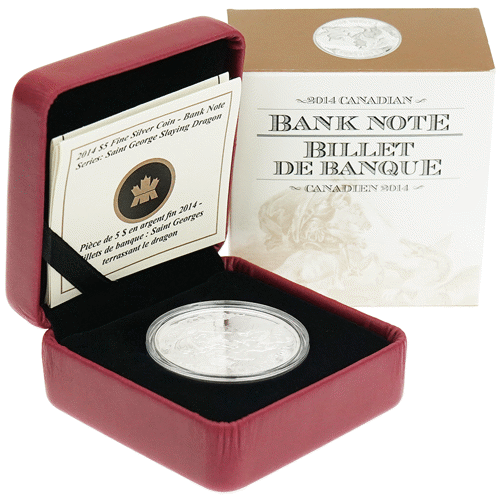 2014 $5 Canadian Bank Note Series: Saint George Slaying Dragon - Pure Silver Coin