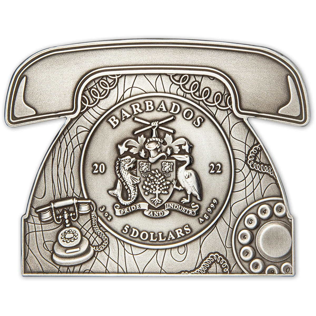 2022 $5 Alexander Graham Bell - Pure Silver Telephone-Shaped Coin with Movable Dial