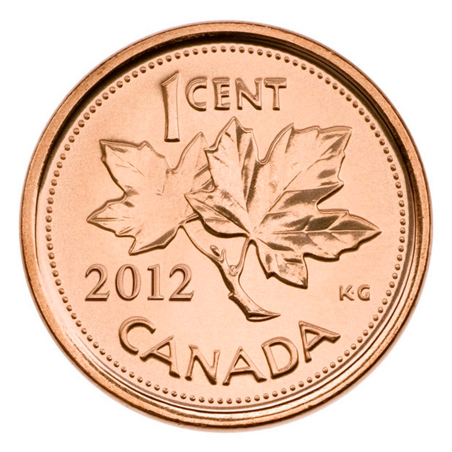 2012 1c Canadas Last One Cent Coins (1 Roll Copper-Plated Steel/ 1 Roll Copper-Plated Zinc)