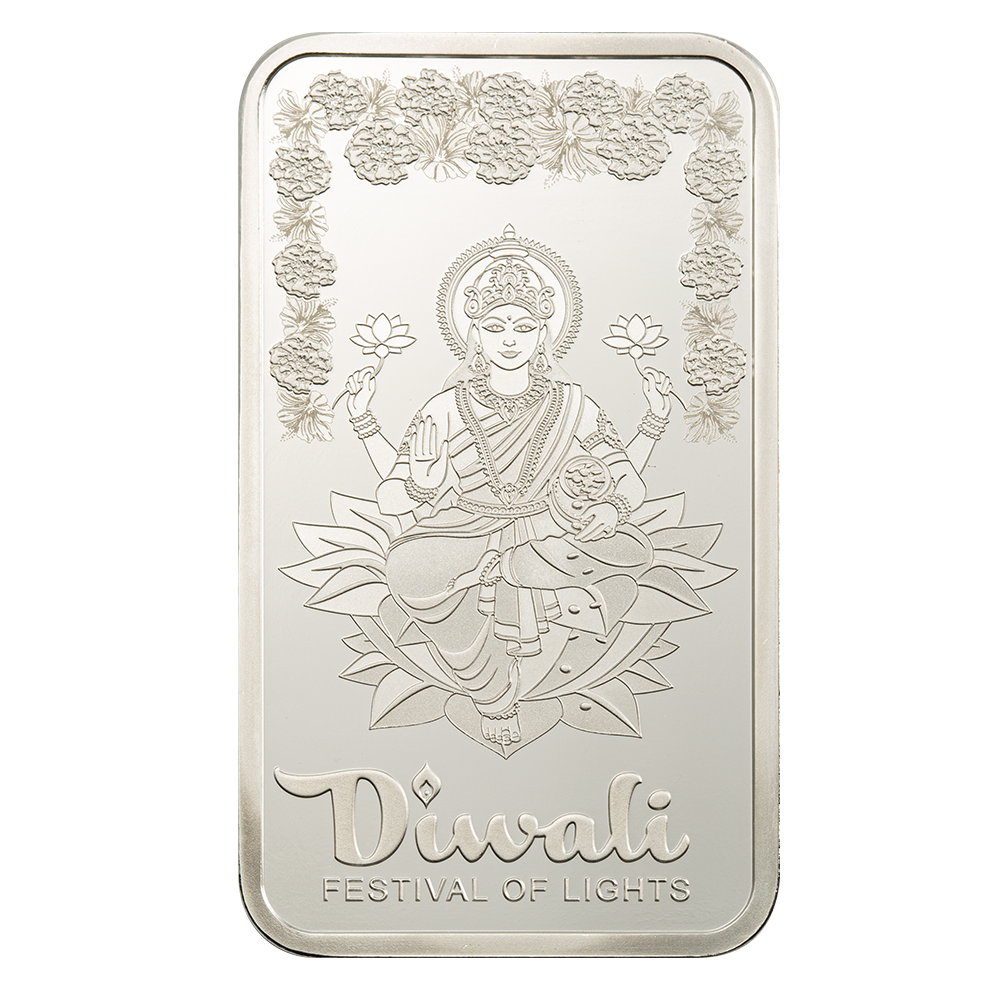 Diwali Lakshmi & Rangoli - 1 oz Pure Silver Bar