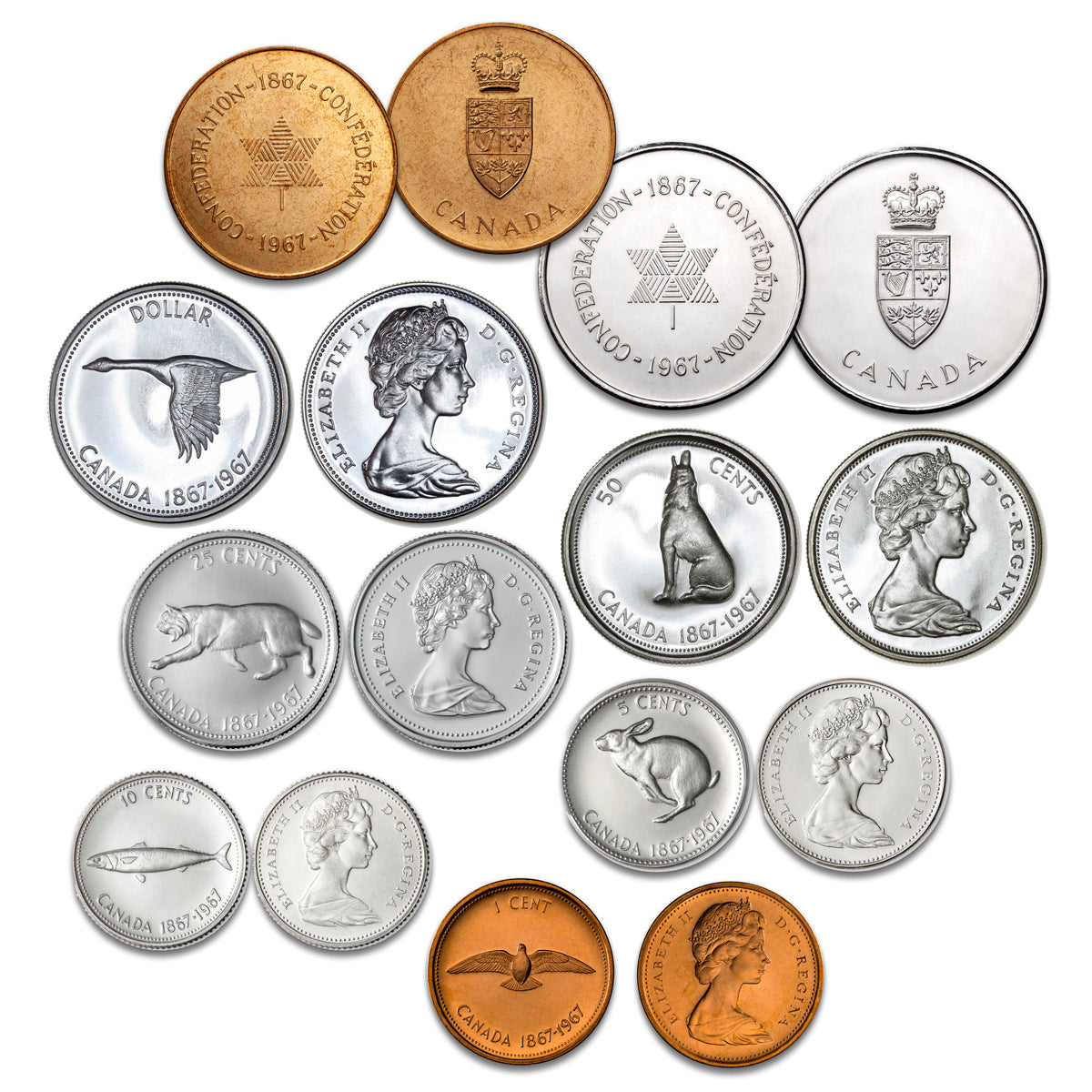 1967 Proof-like Coin Set with Confederation Medals in Custom Mahogany Display Case