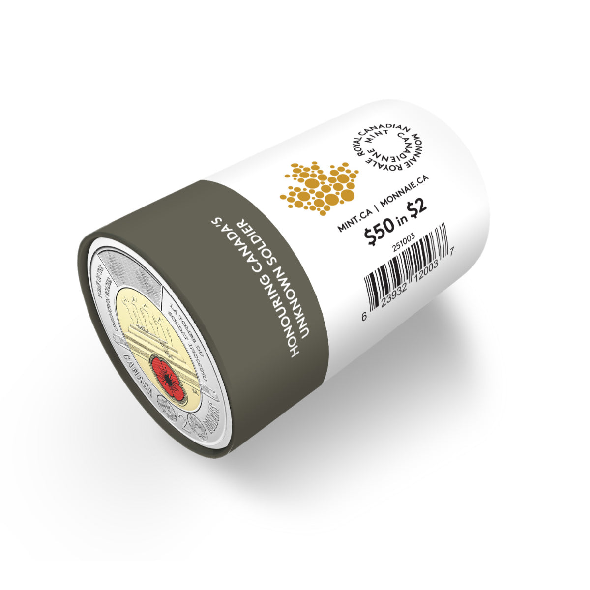 2025 $2 Honouring Canada's Unknown Soldier Special Wrap Roll (Colourized)
