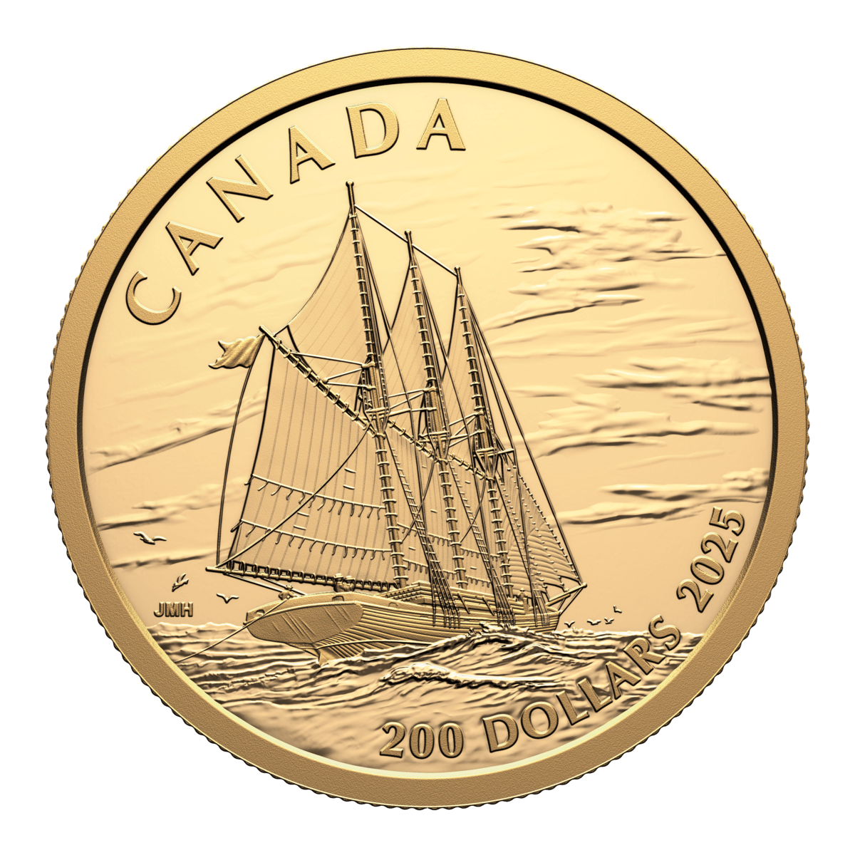 2025 $200 Tall Ships: Three-Masted Schooner - Pure Gold Coin