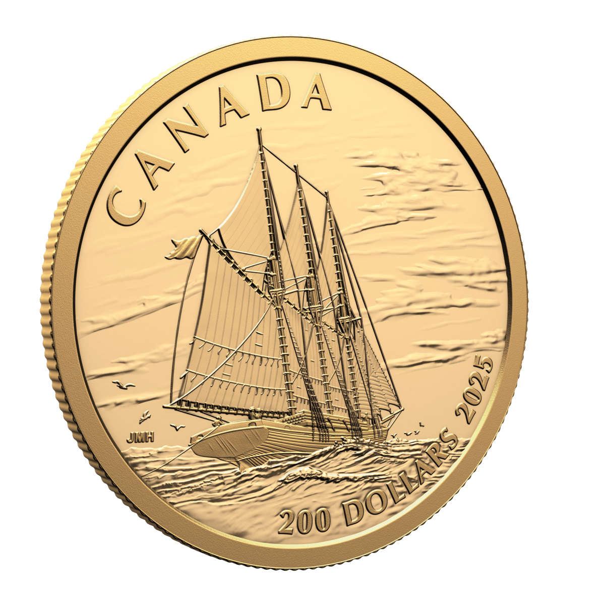 2025 $200 Tall Ships: Three-Masted Schooner - Pure Gold Coin