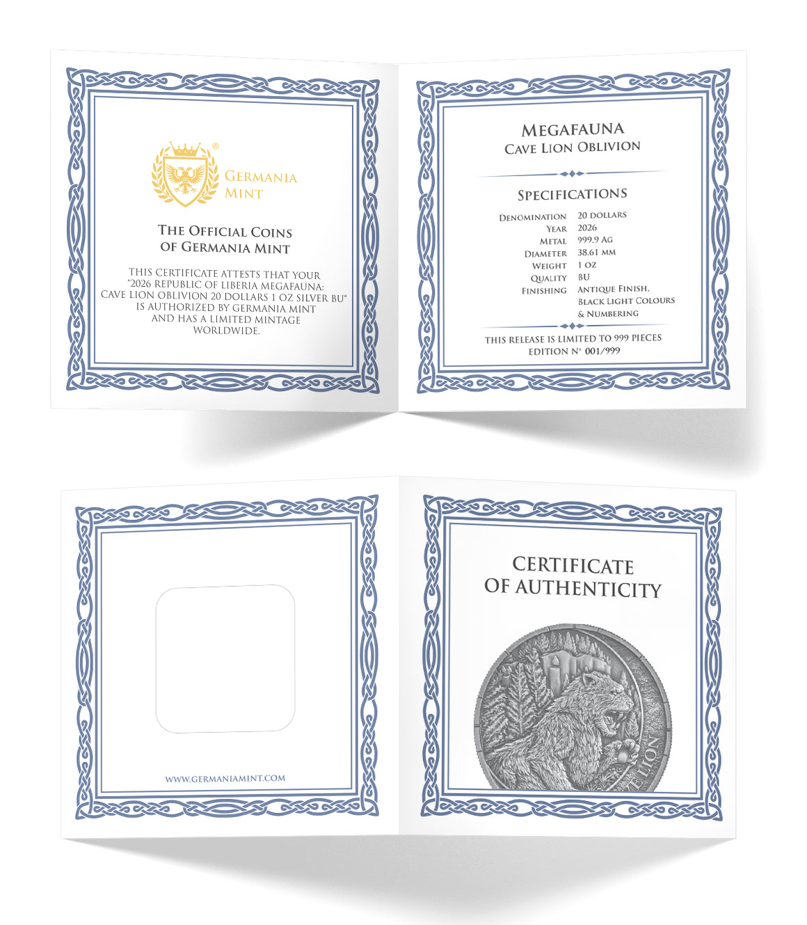 2026 $20 Megafauna: Cave Lion Oblivion - Pure Silver Coin With UV Light