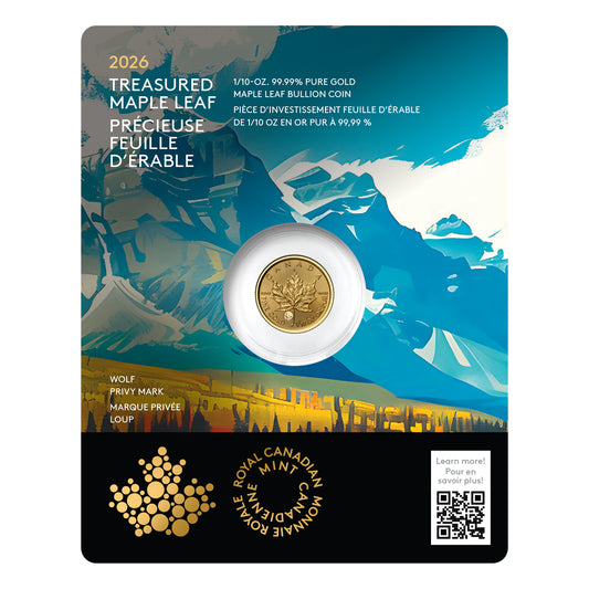 2026 $5 Treasured Gold Maple Leaf: Wolf Privy Mark - Pure Gold Coin