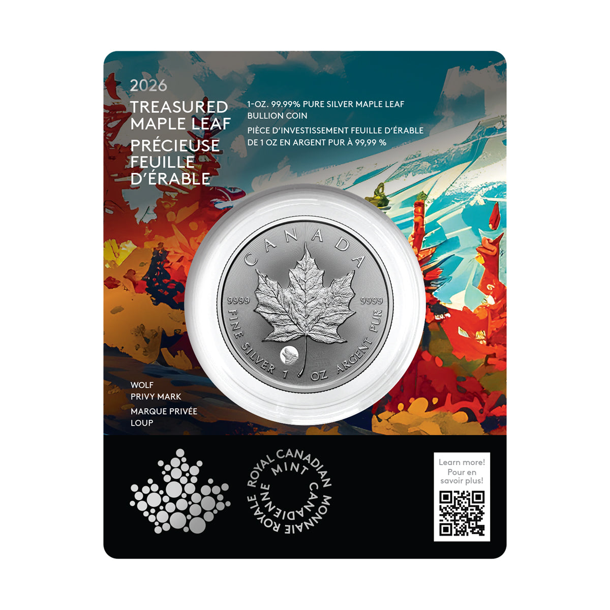2026 $5 Treasured Silver Maple Leaf: Wolf Privy Mark - Pure Silver Coin