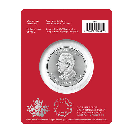 2026 $5 Treasured Silver Maple Leaf: Year of the Horse Privy Mark - Pure Silver Coin