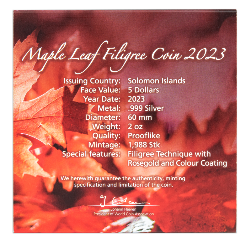 2023 $5 Maple Leaf Filigree - Pure Silver Coin
