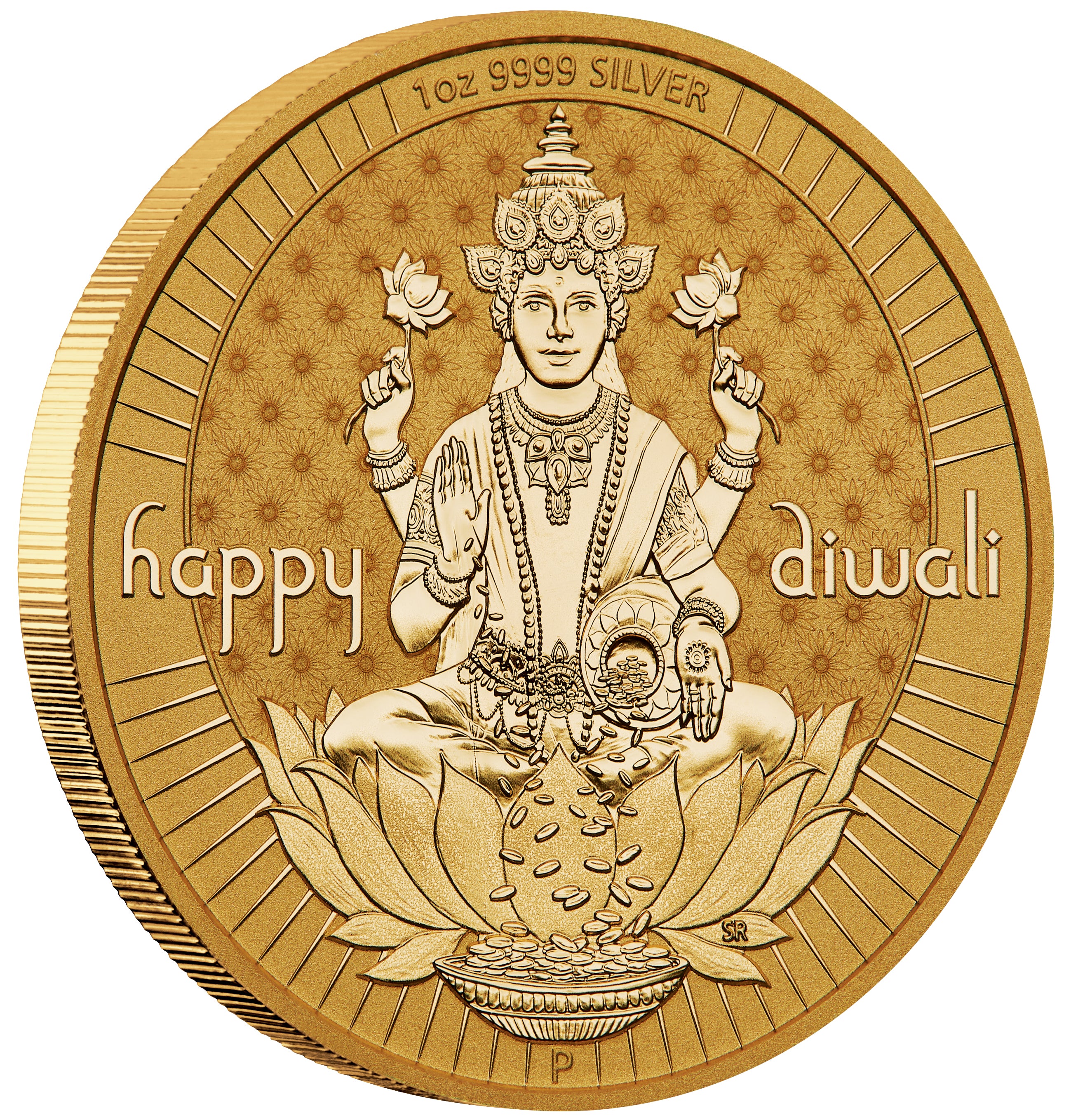 Diwali Pure Silver Gilded Medallion