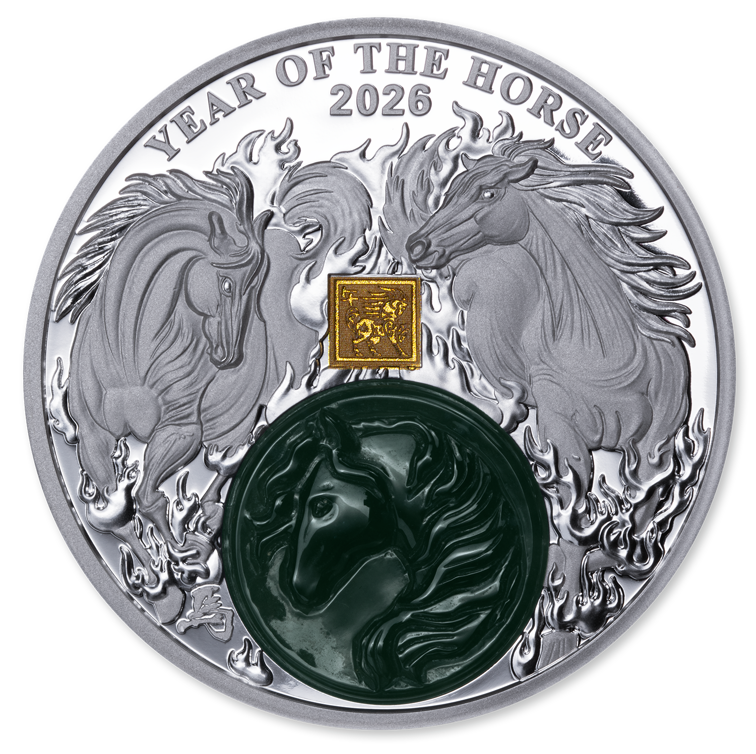2026 25 Francs Year of the Horse - Pure Silver Coin with Jade