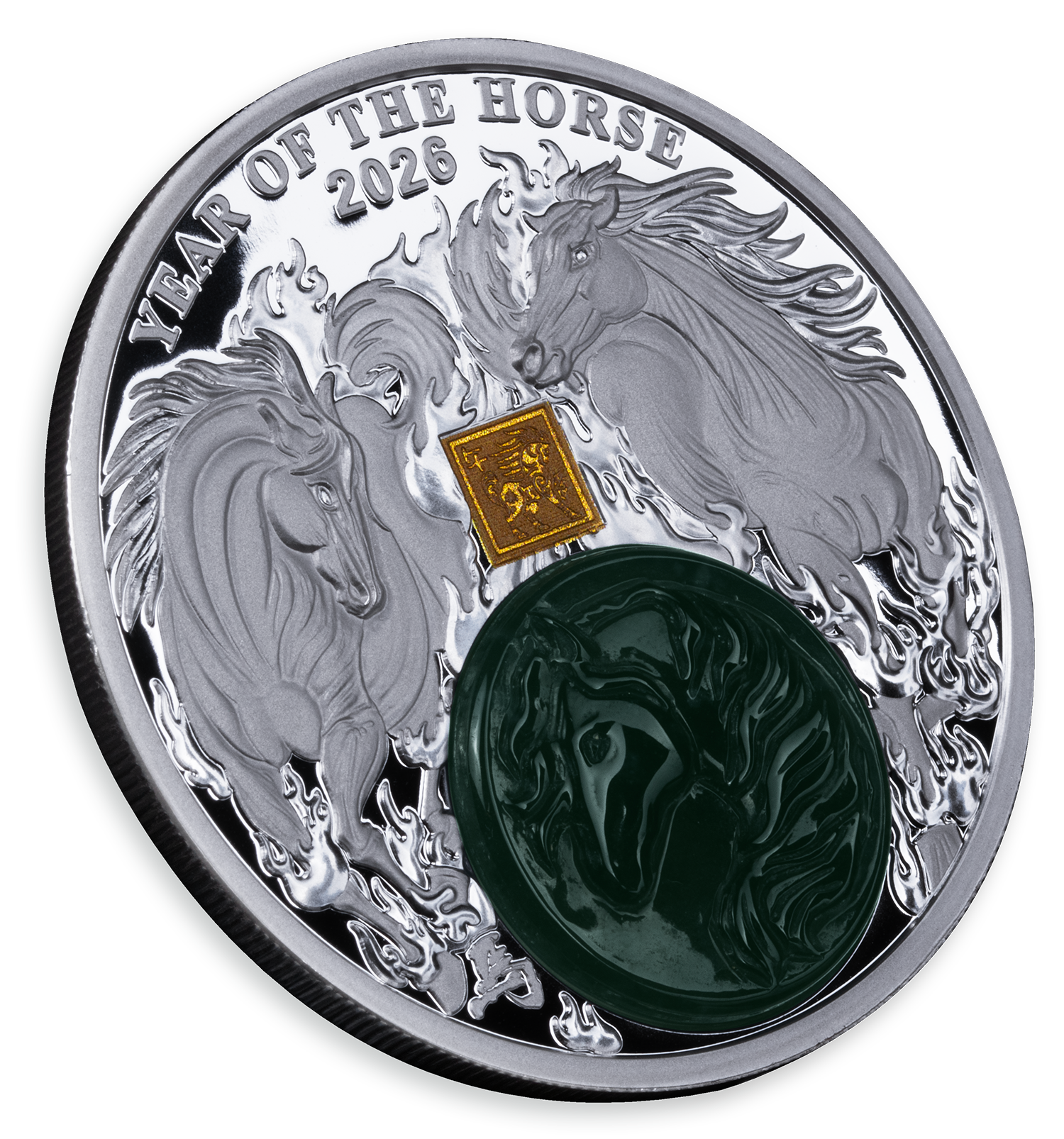 2026 25 Francs Year of the Horse - Pure Silver Coin with Jade