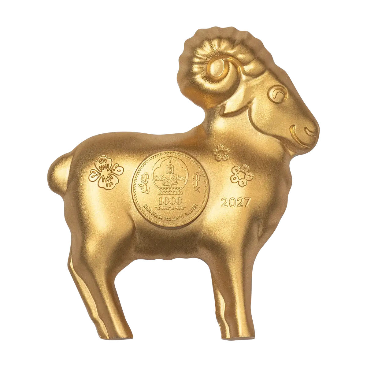 2027 1000 Togrog Fluffy Gilded Sheep - Pure Silver Coin