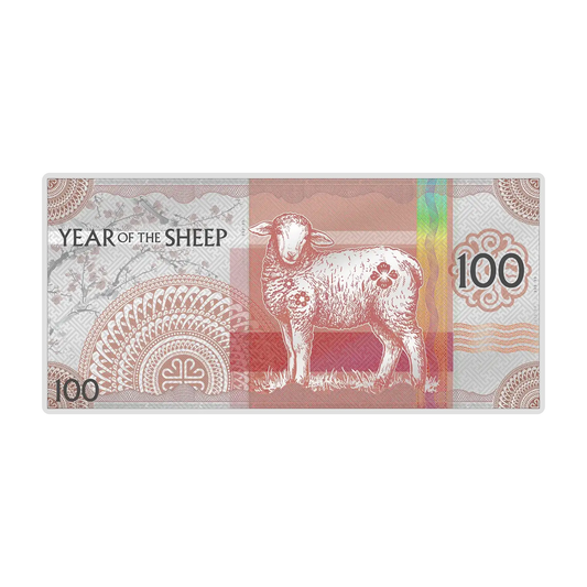 2027 100 Togrog Year of the Sheep - Pure Silver Note
