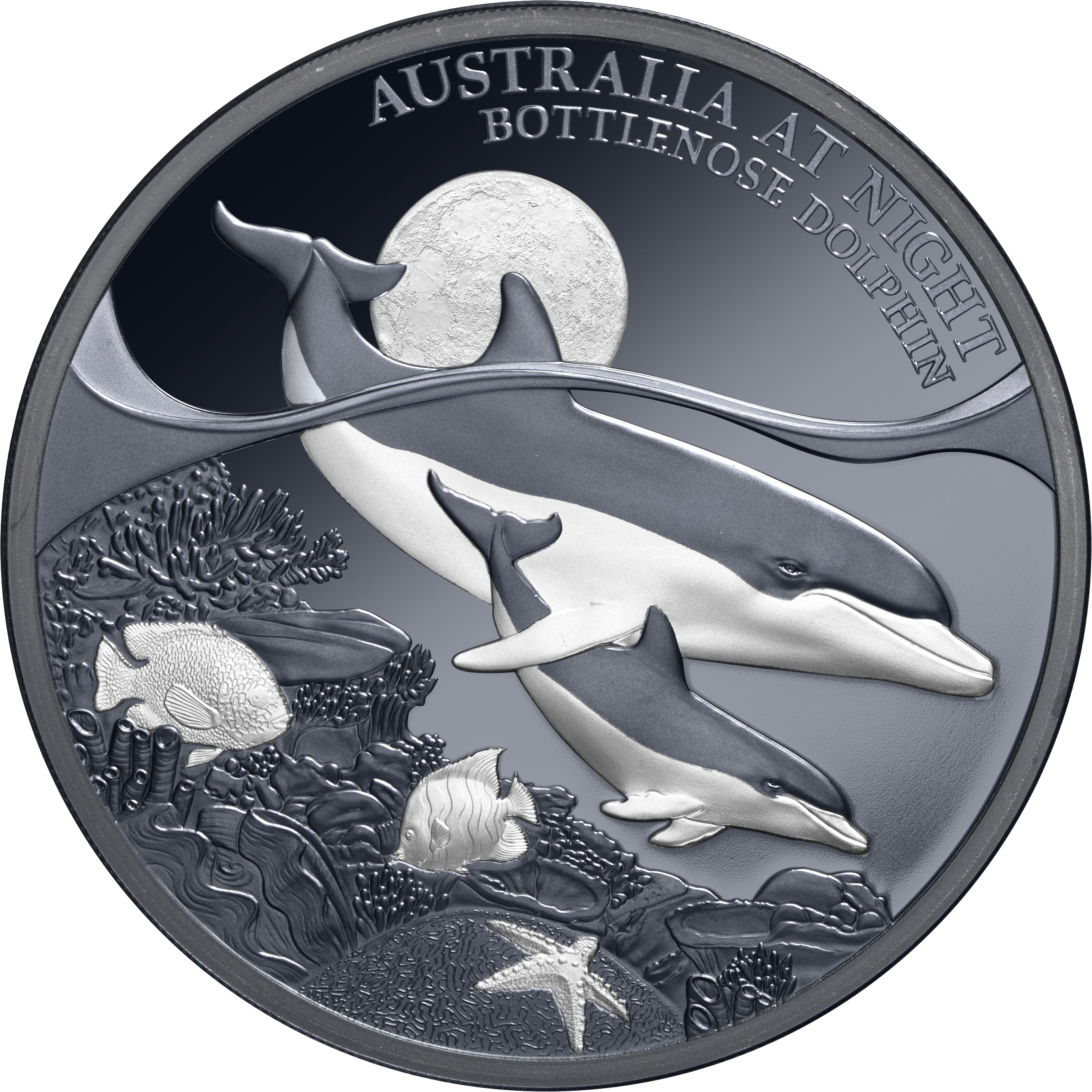 2025 $1 Australia at Night: Bottlenose Dolphins - Pure Silver Coin