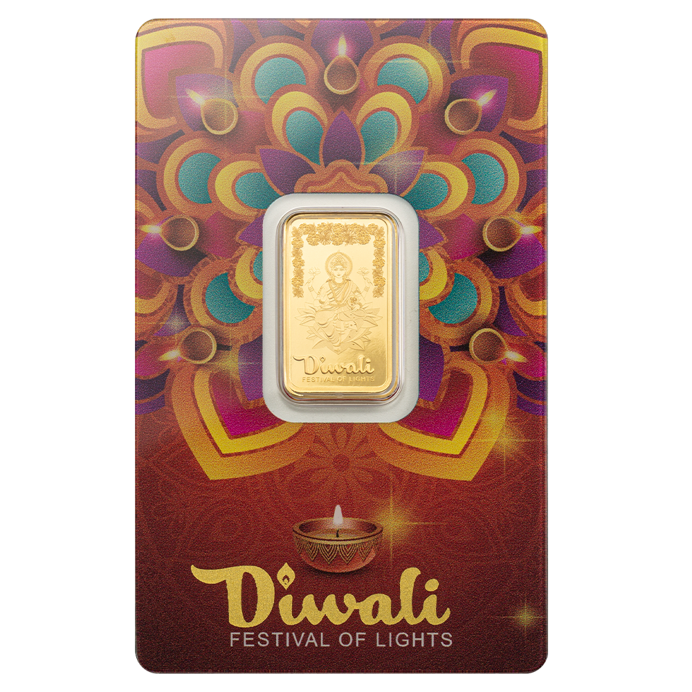 Diwali Lakshmi & Rangoli - 5g Pure Gold Bar
