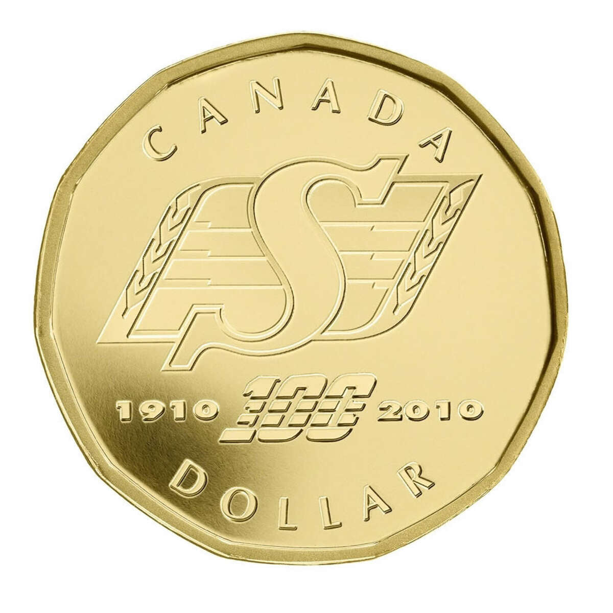 2010 $1 Saskatchewan Roughriders Centennial Gold-Plated Uncirculated Coin