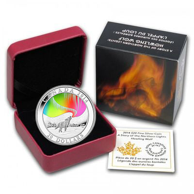 2014 $20 A Story Of The Northern Lights: Howling Wolf - Pure Silver Coin