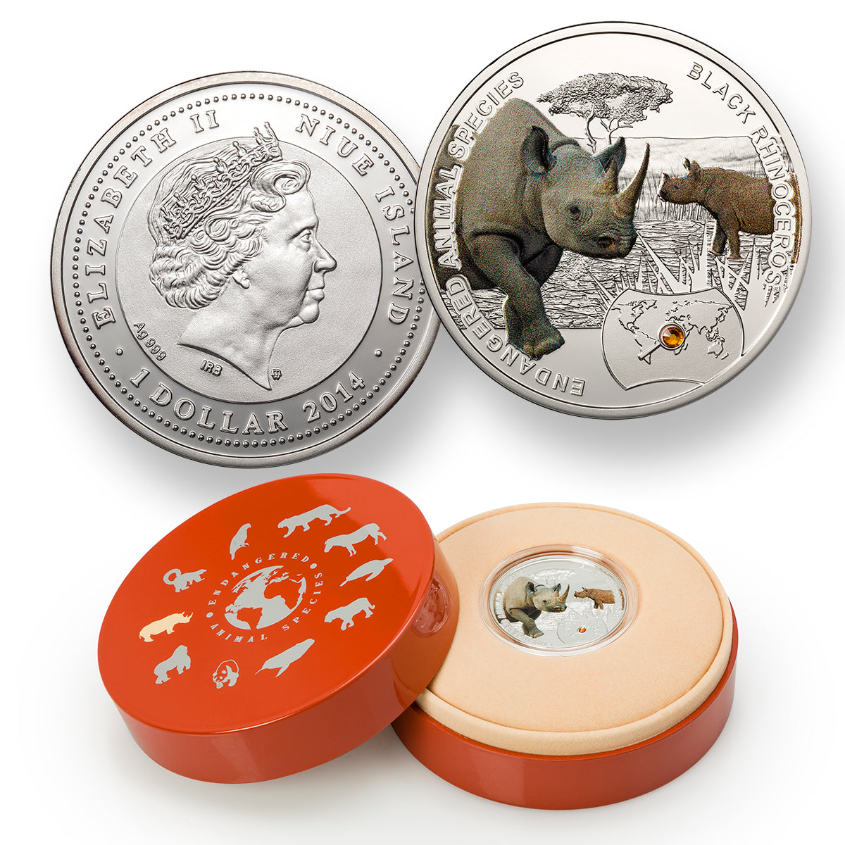 2014 $1 Endangered Animal Species: Black Rhinoceros - Pure