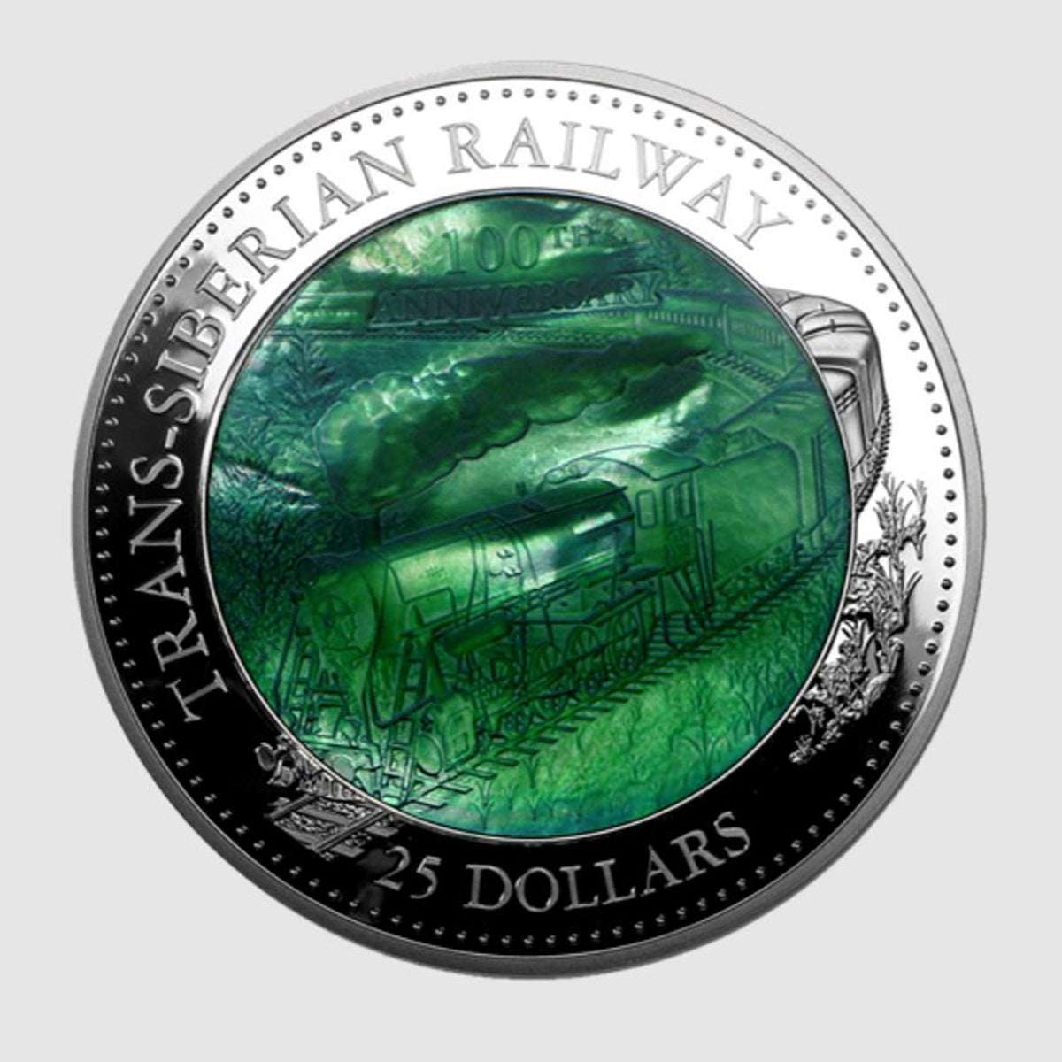 2016 $25 Trans-Siberian Railway - Pure Silver Coin with Mother of Pearl Inlay