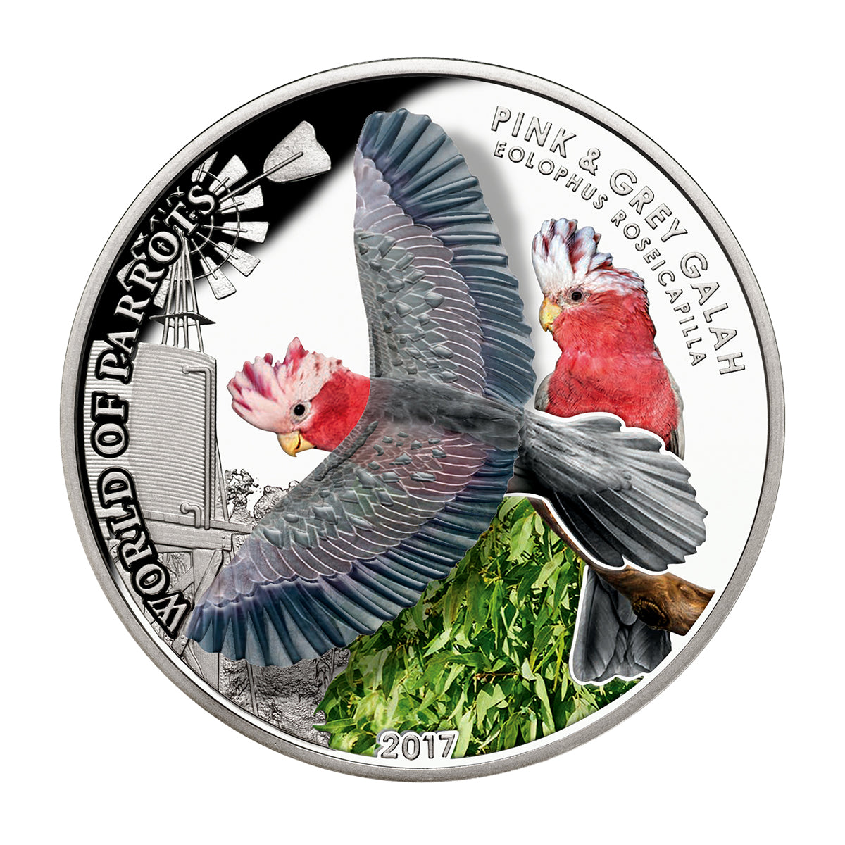 2017 $5 World of Parrots: Pink & Grey Galah - Sterling Silver Coin