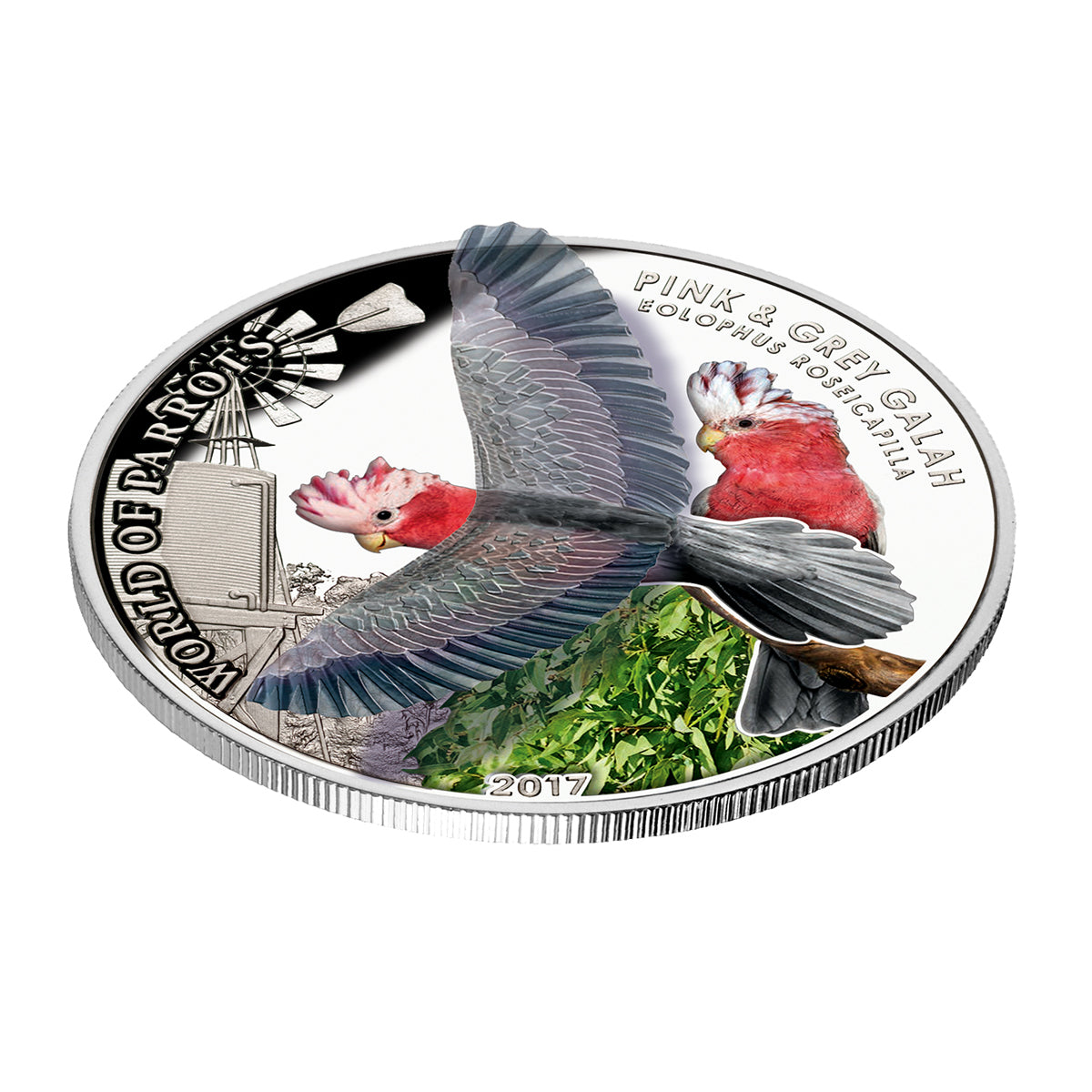 2017 $5 World of Parrots: Pink & Grey Galah - Sterling Silver Coin