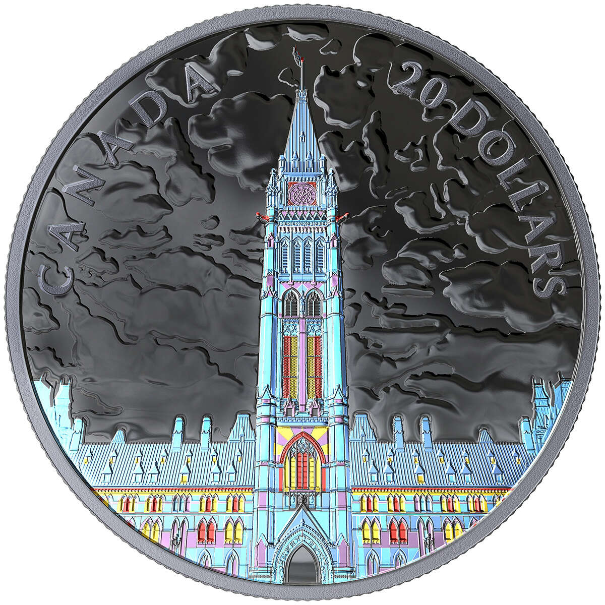 2019 $20 Lights on Parliament Hill - Pure Silver Coin with Black light