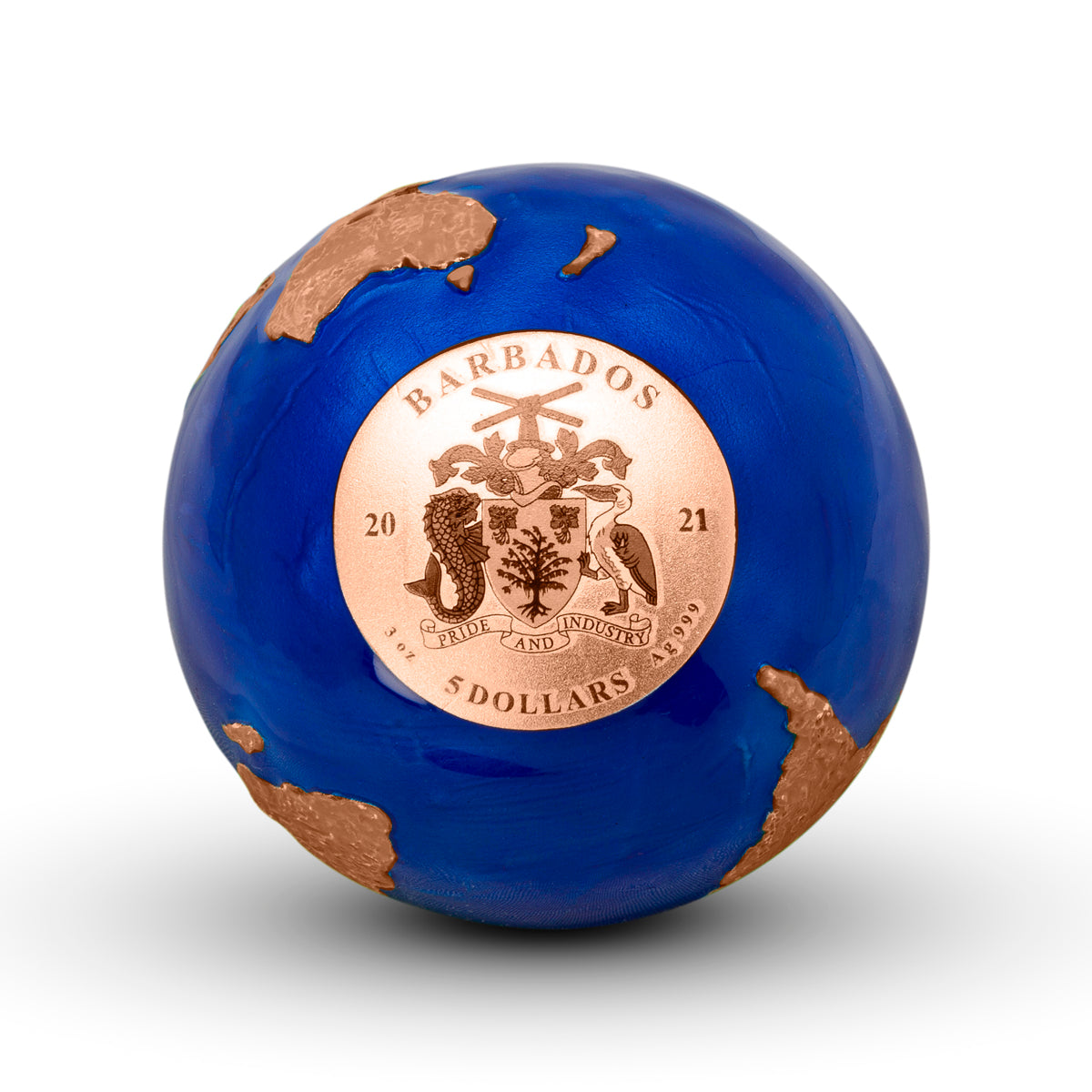2021 $5 Blue Marble with Rose Gold Plating - Pure Silver Coin