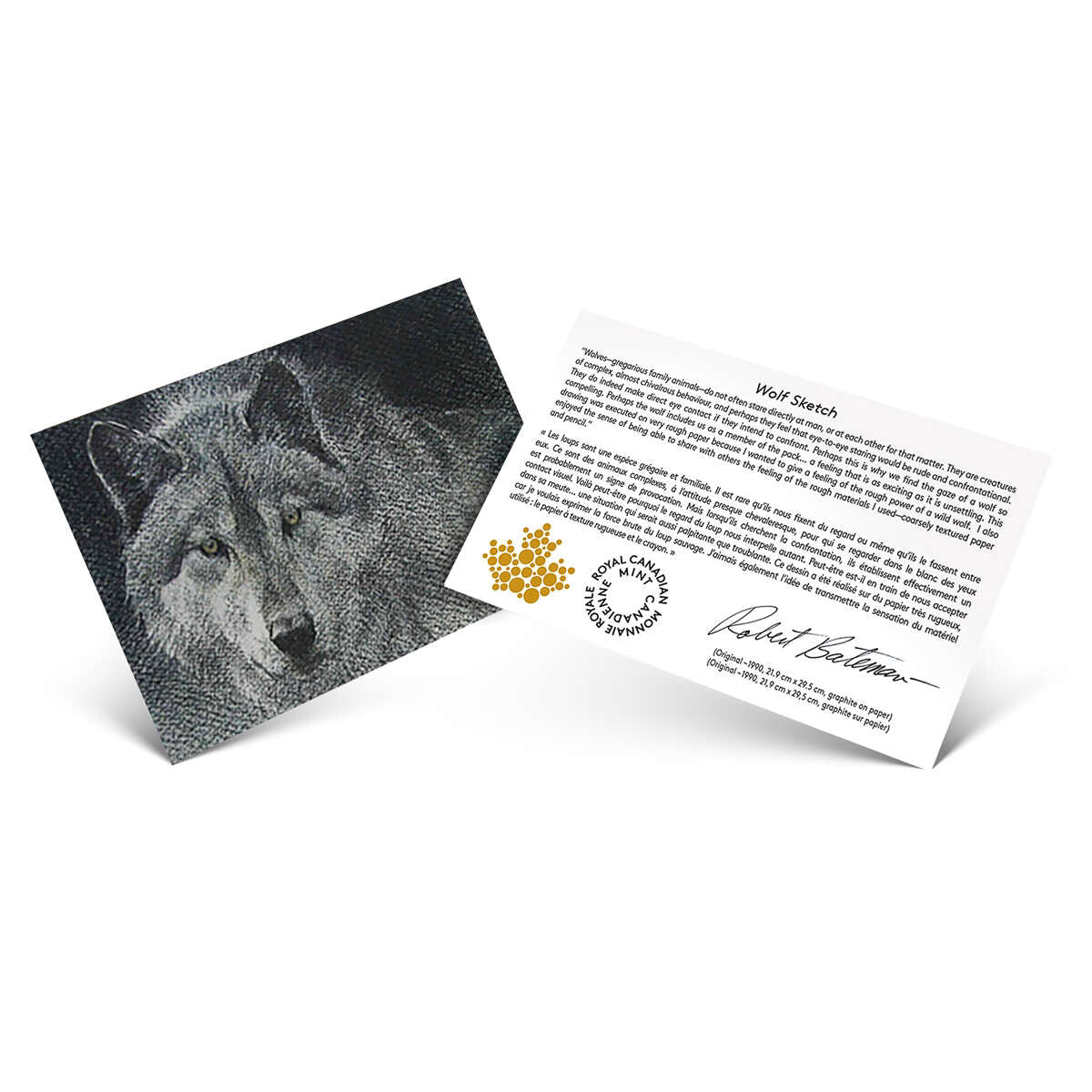 2021 $100 Wolf Sketch, By Robert Bateman - Pure Silver Coin