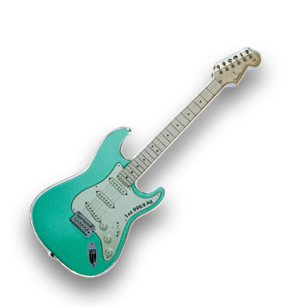 2022 $2 Fender® Stratocaster®: Surf Green - Pure Silver Shaped Coin