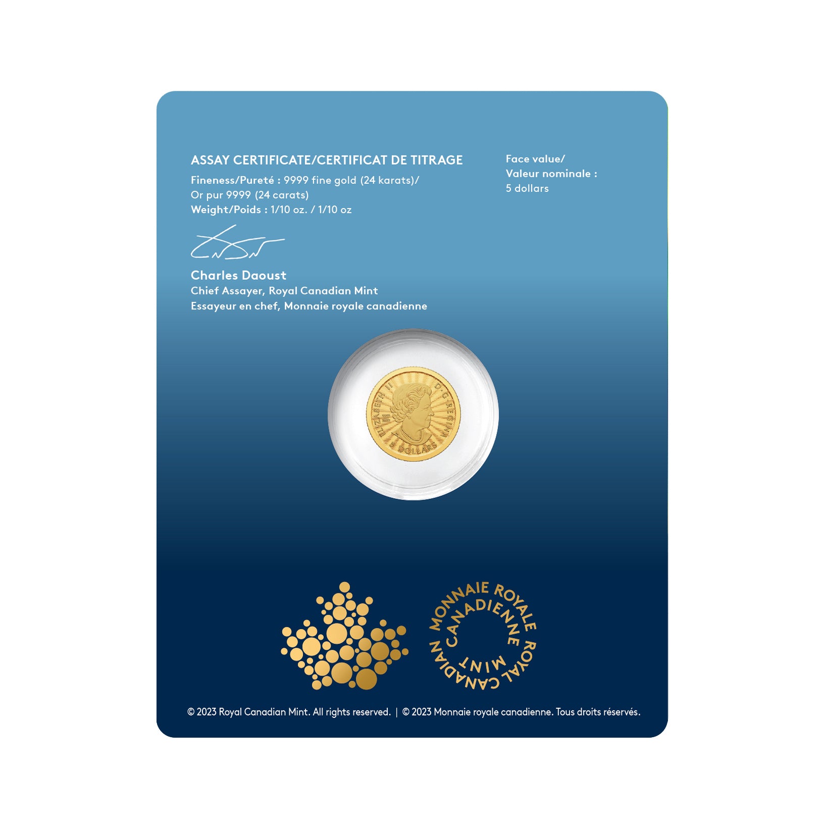 2023 $5 The Majestic Polar Bear and Cubs - Pure Gold Coin