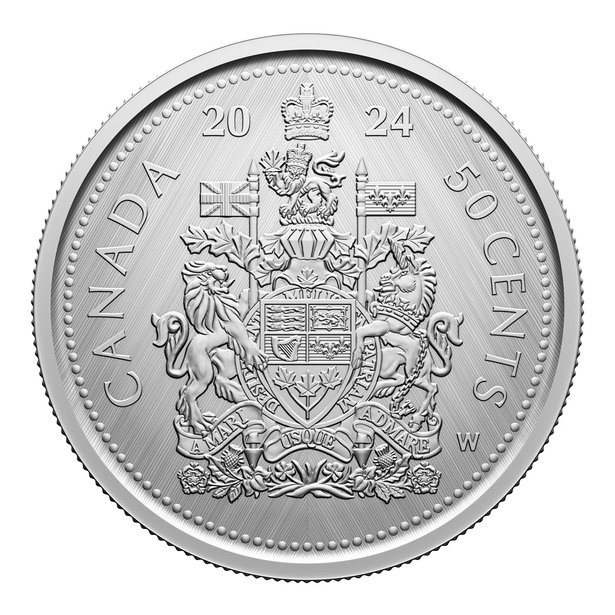 2024 50 Cent Tribute: W Mint Mark - Coat of Arms - Pure Silver Coin