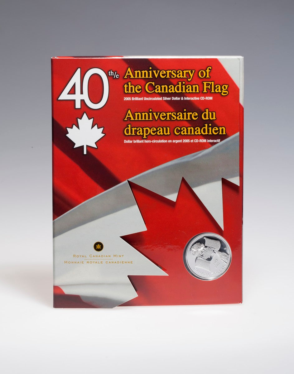 2005 $1 Canadian Flag, 40th Anniversary - Pure Silver Dollar B.U & CD Set
