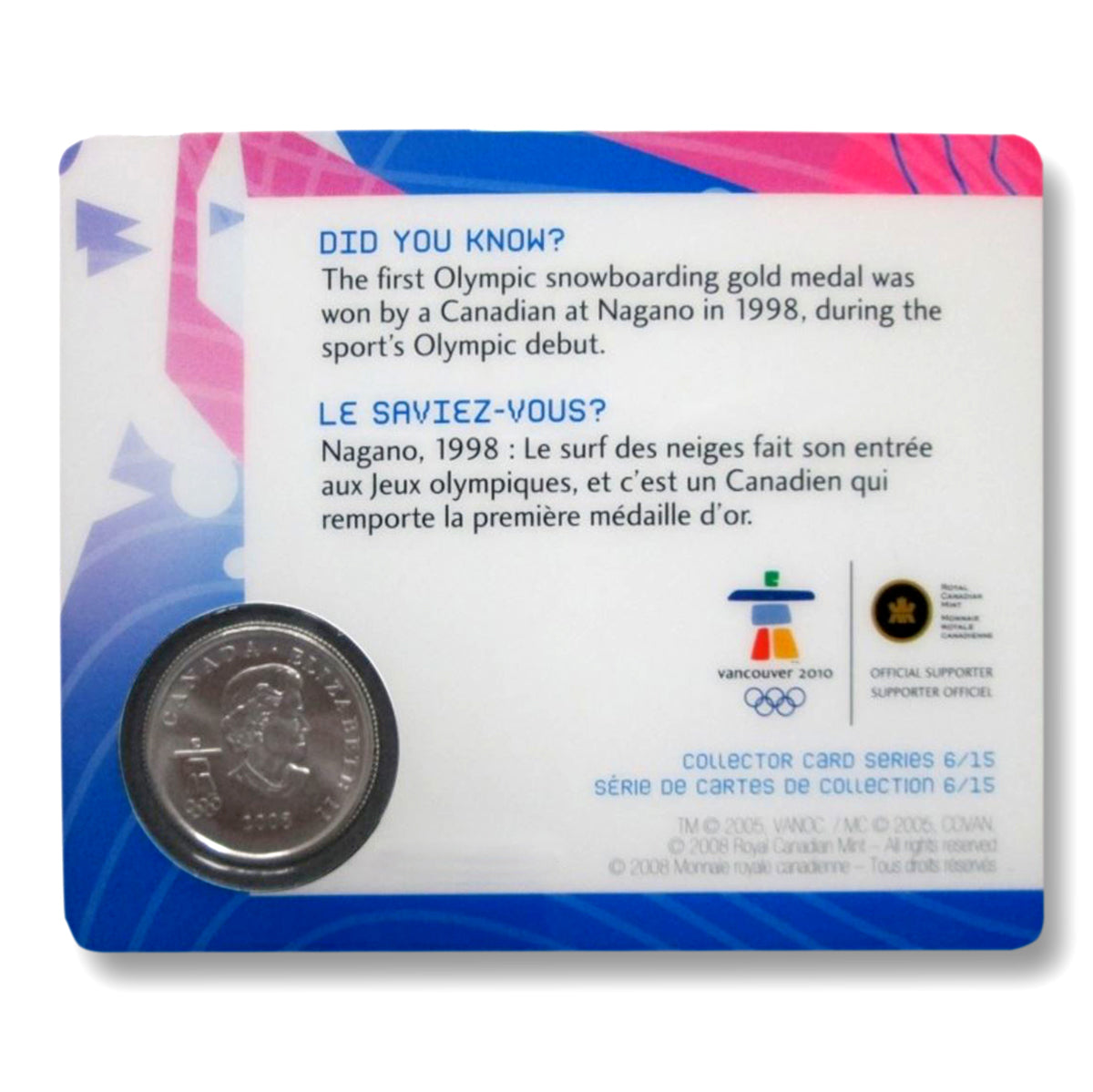 2008 25 Cent Vancouver 2010 Snowboarding - Olympic Sports Card