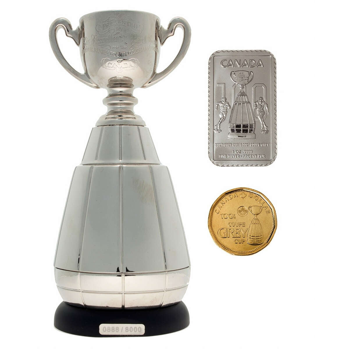 2012 CFL Ultimate Fan Set - includes Grey Cup Loonie, 1 Ounce Pure Silver CFL bar and Replica Grey Cup