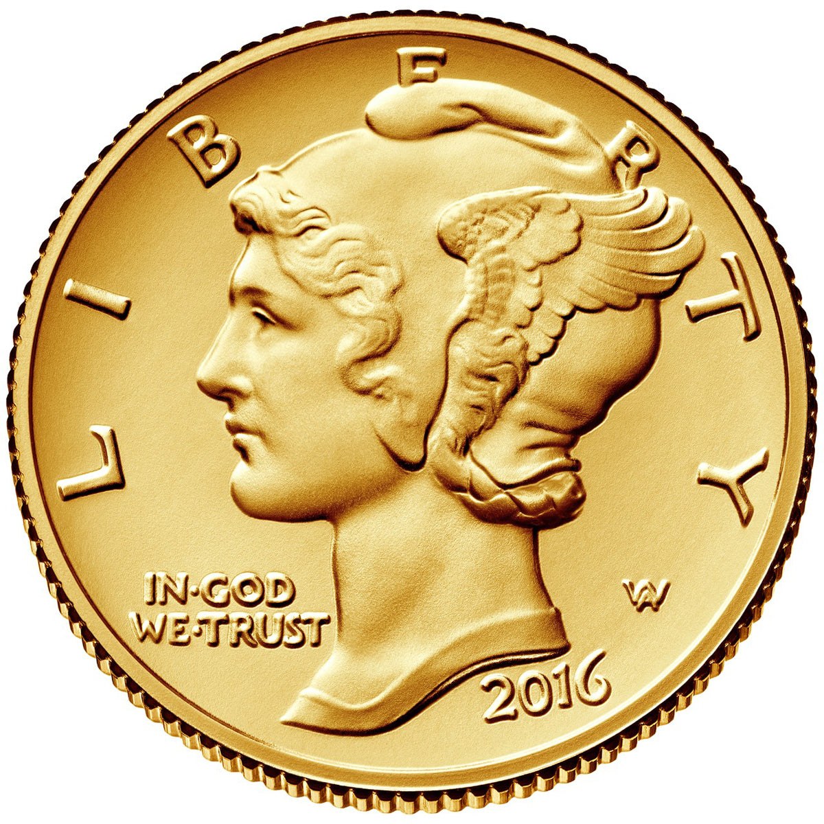 US 2016W 10 Cent Mercury Dime - Pure Centennial Gold Coin