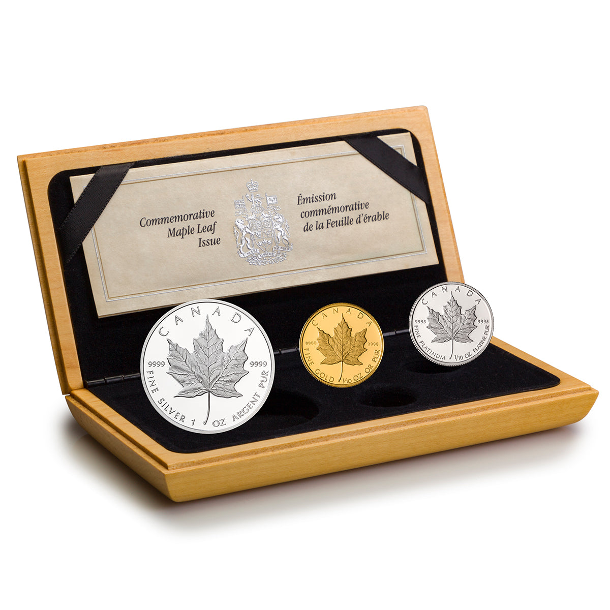 1989 10th Anniversary of the Gold Maple Leaf 3-Coin Set (1 OZ Silver,