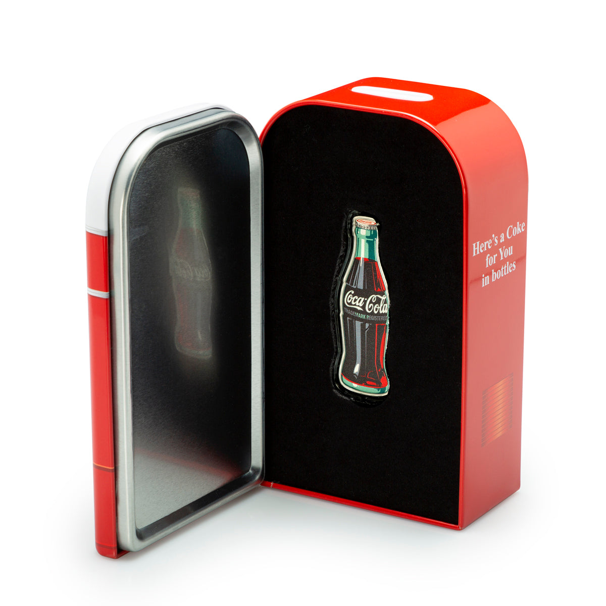 Coca-Cola® Vintage 1 oz Silver Colourized Bottle with Tin Vending Machine