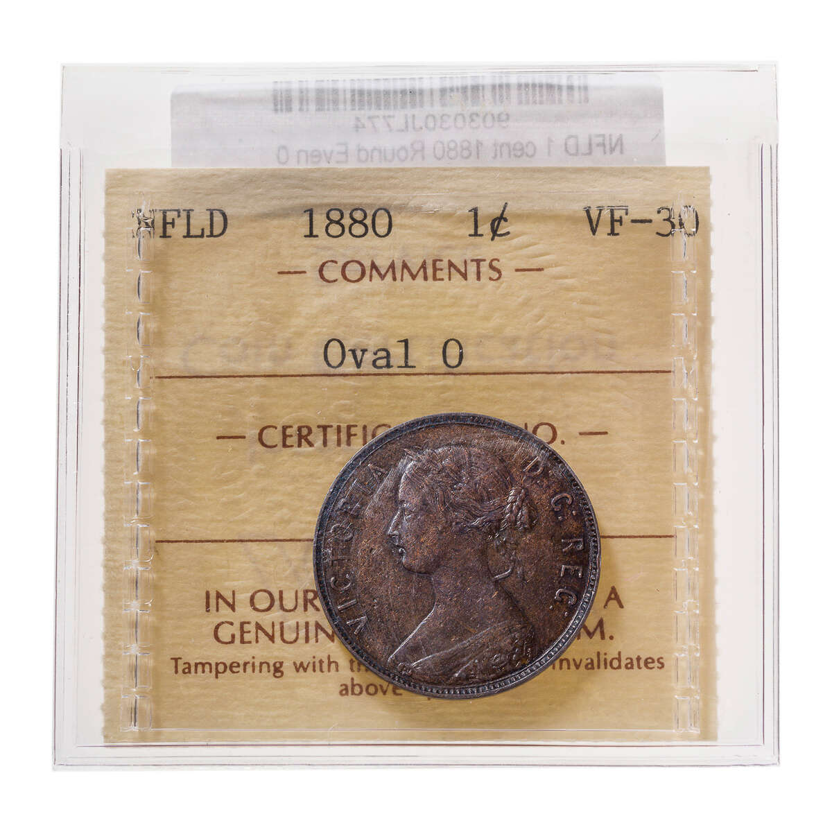 NFLD 1 cent 1880 Round Even 0 ICCS VF-30