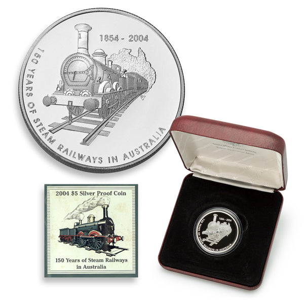 1854-2004 $5 150 Years of Steam Railways in Australia - Pure Silver Coin