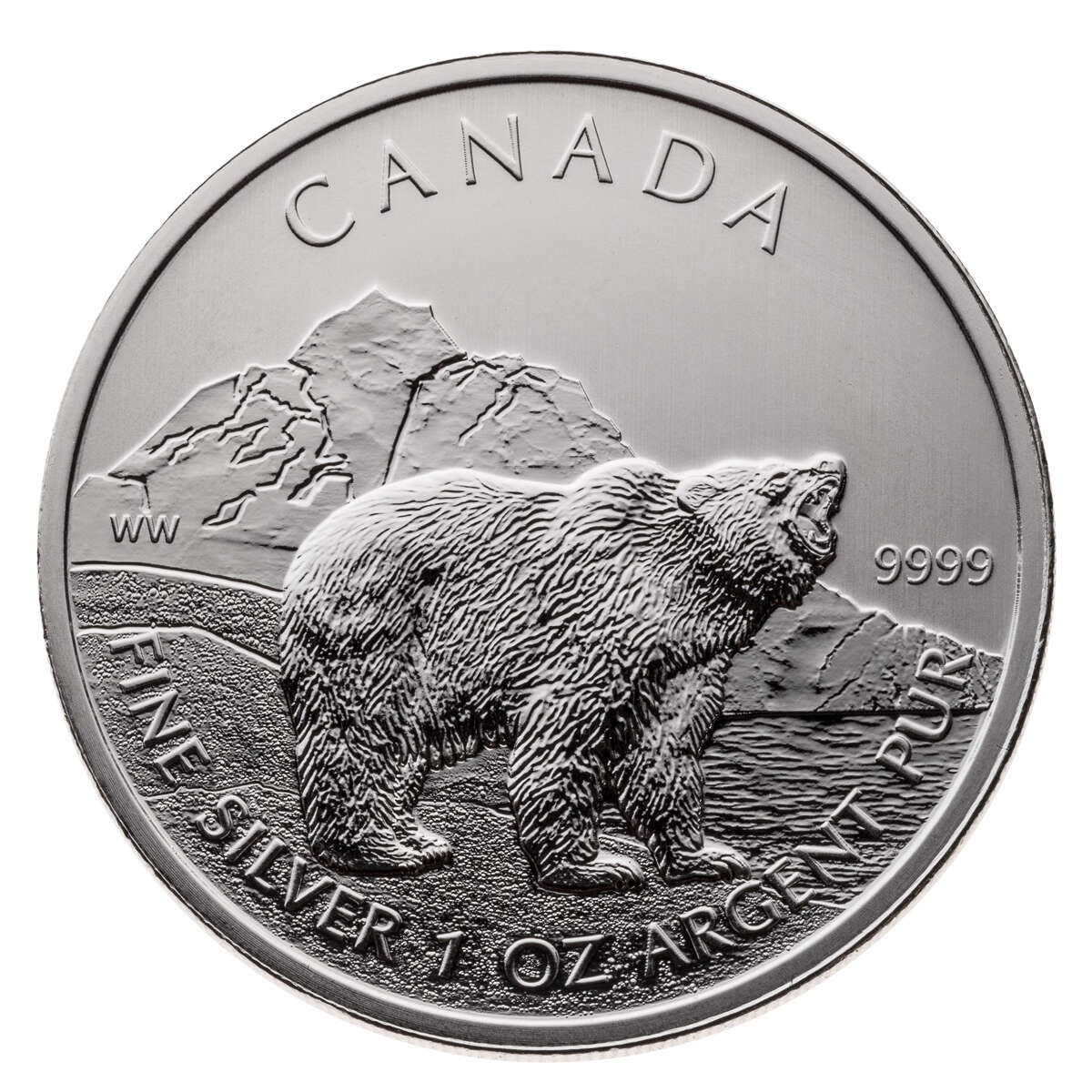 2011 $5 Grizzly Bear - 1 oz. Pure Silver Coin and Stamp Set