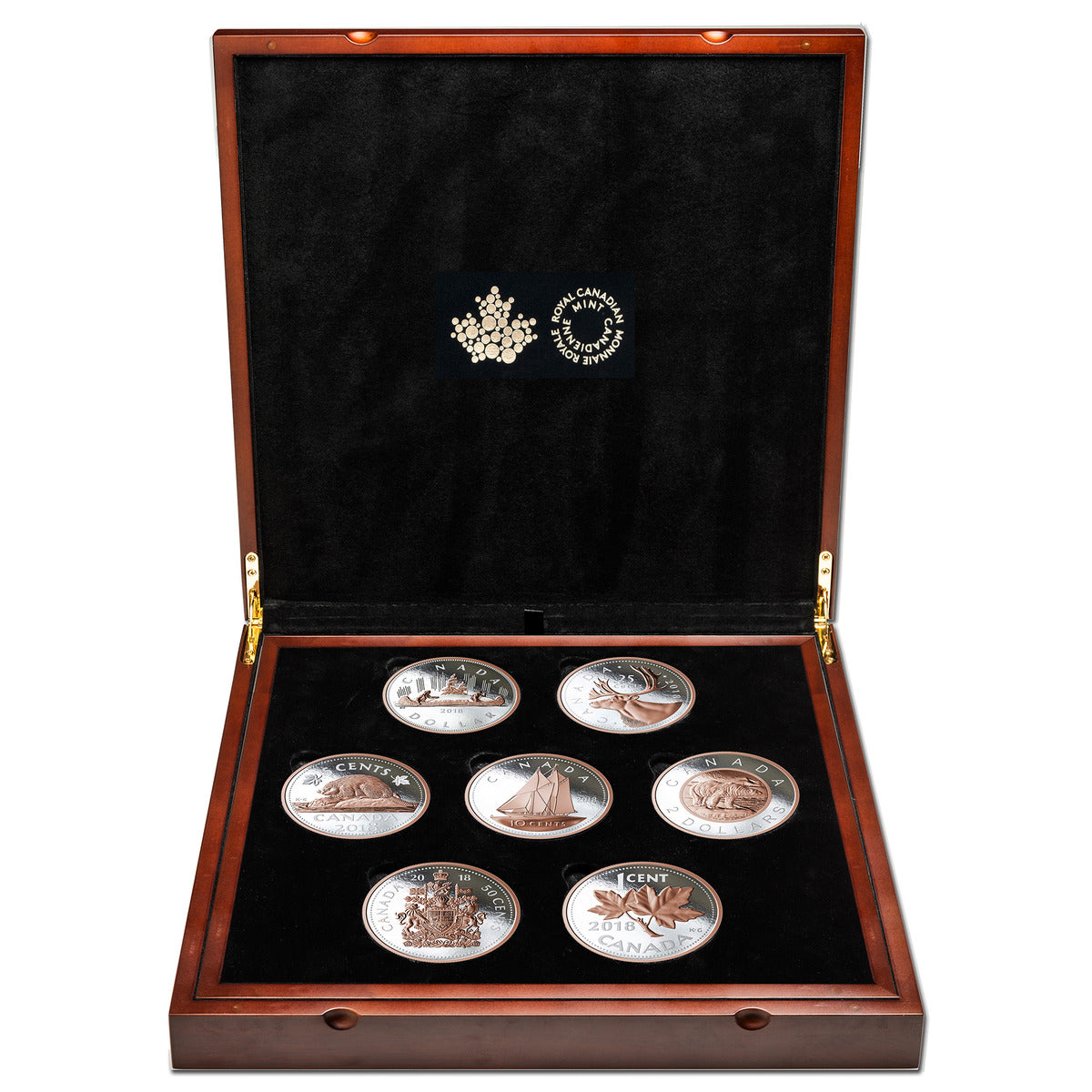 2018 Big Coin Series with Rose Gold Plating - 7 Coin Pure Silver Set
