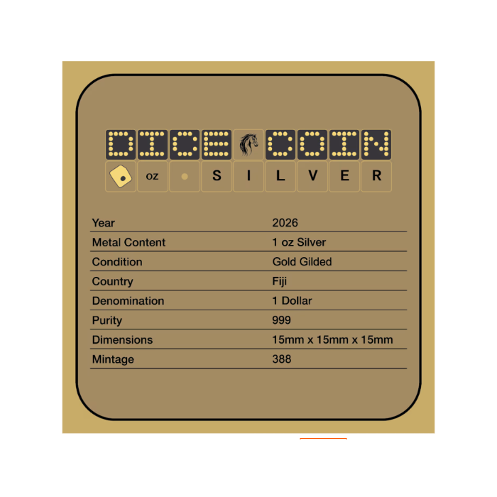 2026 $1 Lunar Horse - Pure Silver Gilded Dice Coin