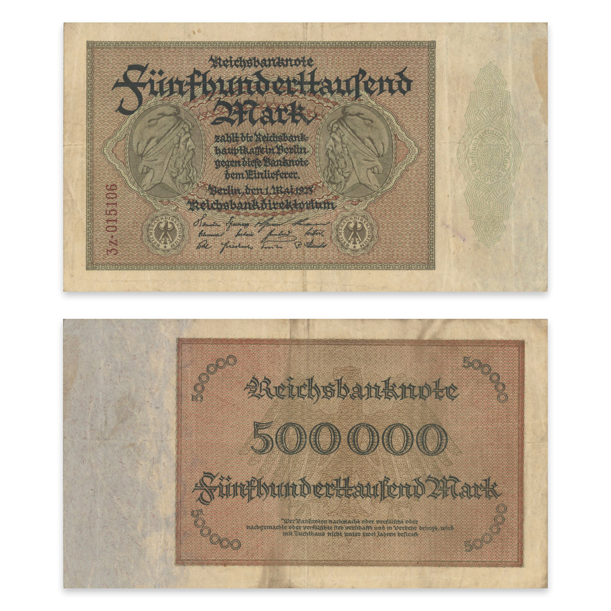 Germany - Weimar Republic (Reichsbanknote) 500,000 Mark 1923 Third Issue P# 88b VF-25