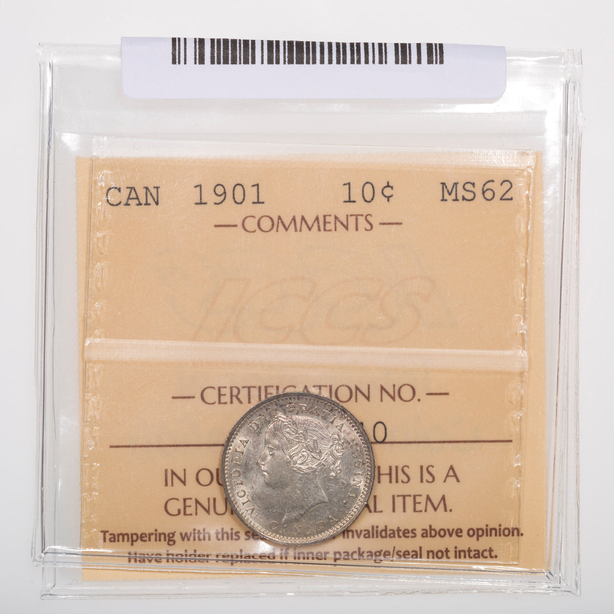 10 Cent 1901 ICCS MS-62