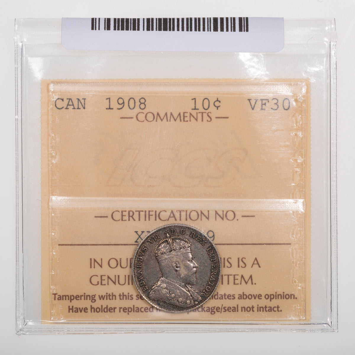 10 Cent 1908 ICCS VF-30