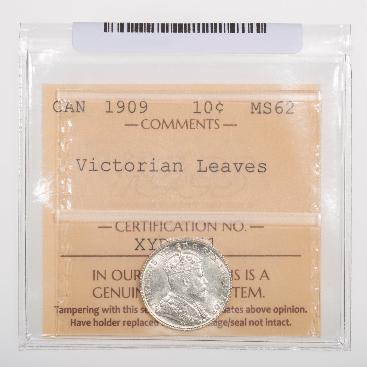 10 Cent 1909 Victorian Leaves ICCS MS-62