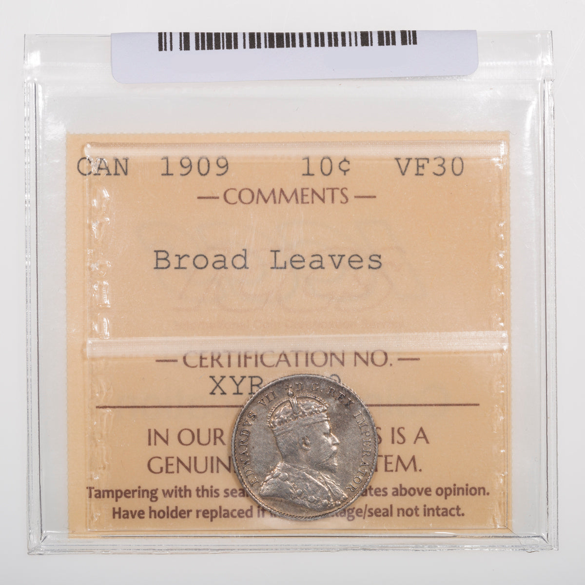 10 Cent 1909 Broad Leaves ICCS VF-30