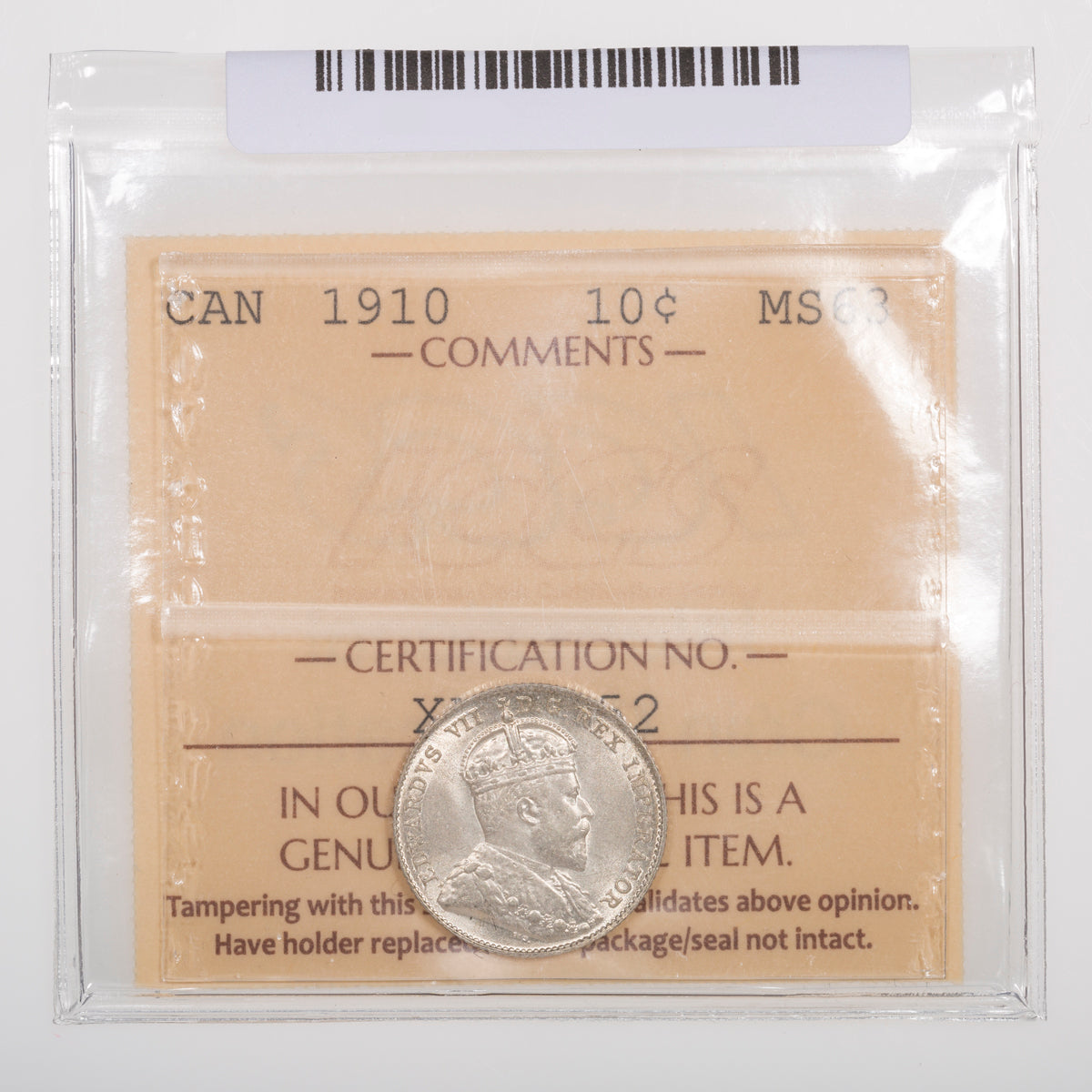 10 Cent 1910 ICCS MS-63